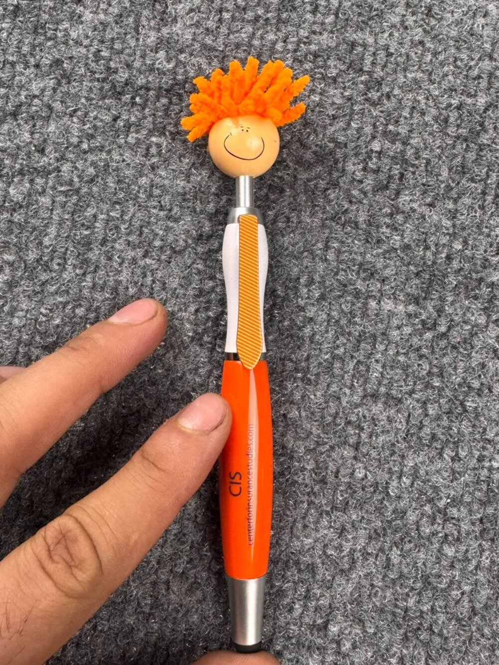 cis novelty smiley face mop top ballpoint pen orange stylus center insurance
